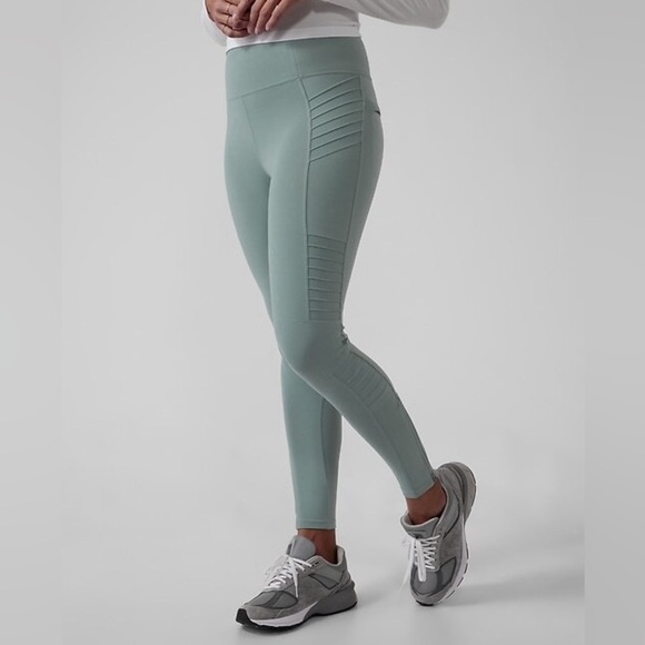 Athleta Pants - Athleta Delancey Moto Tight High Waisted Leggings in Sage Green Size Small